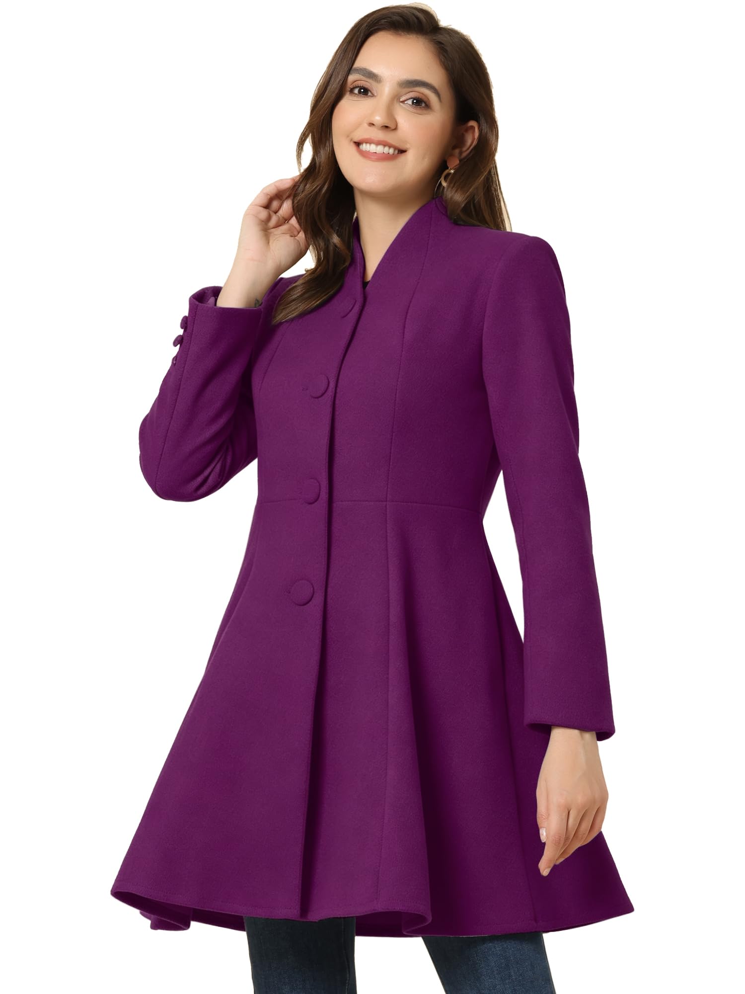 Allegra K Women's Single Breasted Pea Coat A Line Mid-Long Winter Overcoat