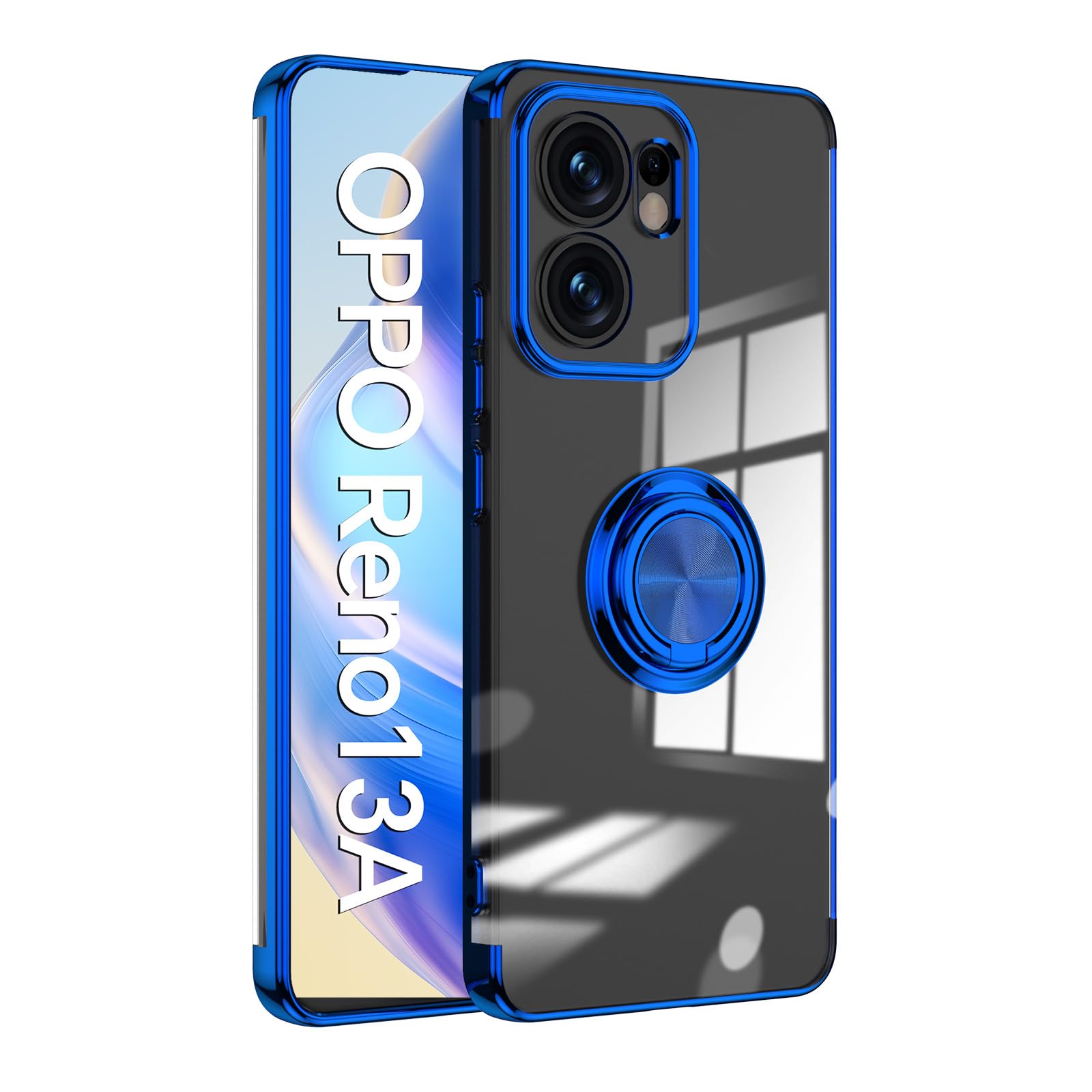 OPPO CPH2699 Case for Reno13A Bumper Transparent TPU Shockproof Blue Plated Ring