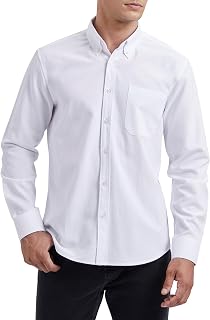HISDERN Men's Oxford Long Sleeve Shirt Casual Cotton Shirts Men Solid Color Business Casual Button Shirts with Pocket Regular Fit