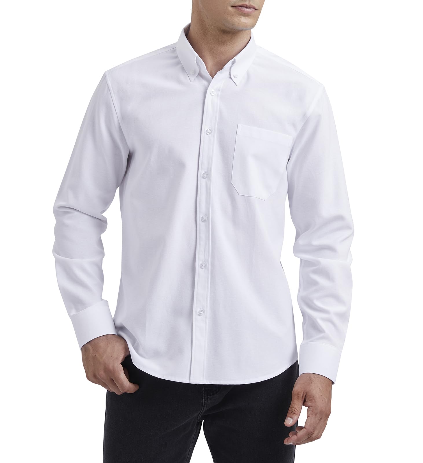 HISDERN Men's Oxford Long Sleeve Shirt Casual Cotton Shirts Men Solid Color Busi