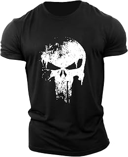 ReedCA Punishment Skull - Mens Bodybuilding T-Shirts Fashion Casual Fitness Tee Slim Fit Gym Short Sleeve