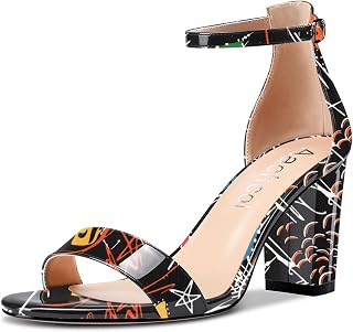 Aachcol Women's Open Toe Sandals Ankle Strap Chunky Block Mid Heel Heel Party Shoes 8.5 cm