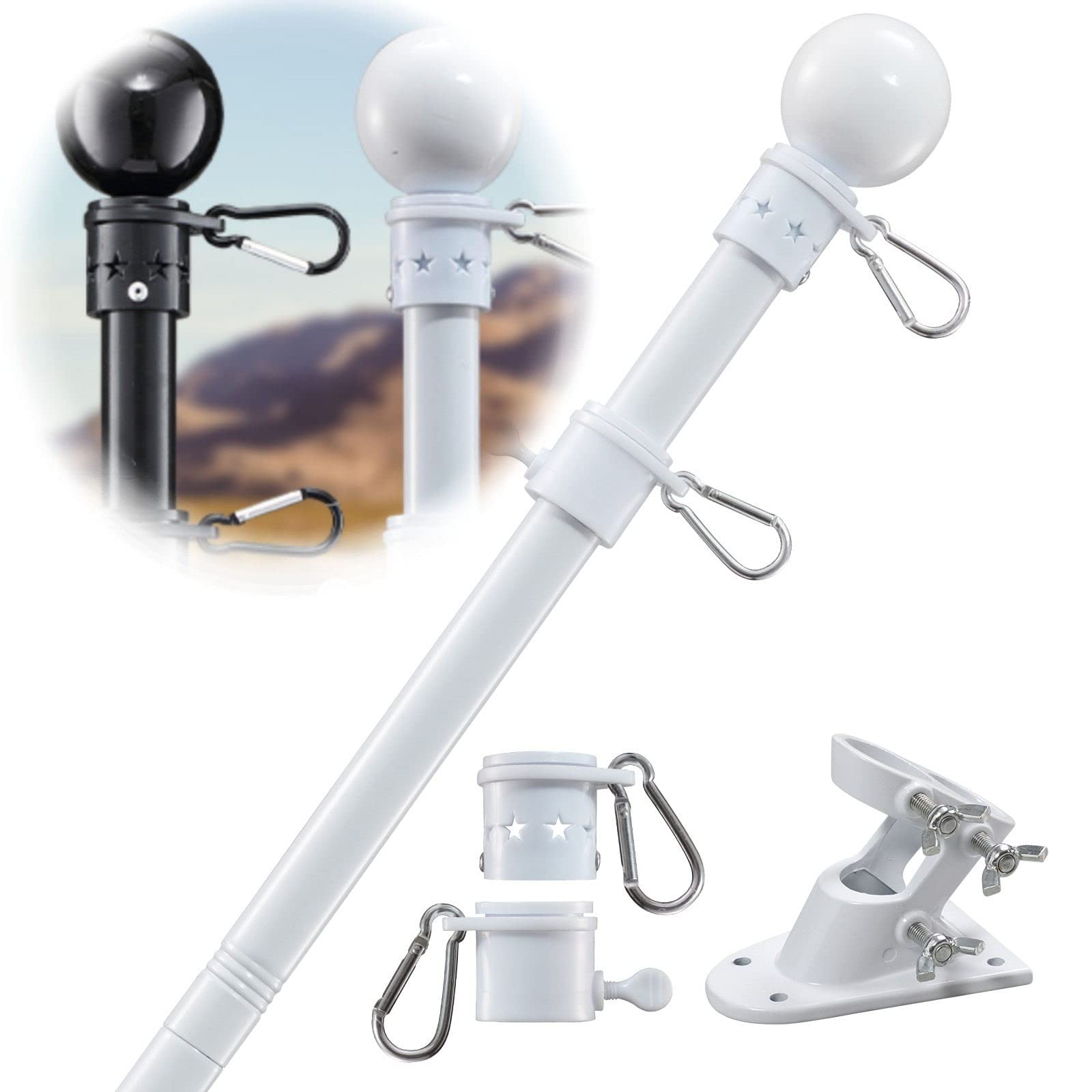 Flag Pole for Outside House - 5ft Heavy Duty Metal Flagpole Kit,Tangle Free, 2 A
