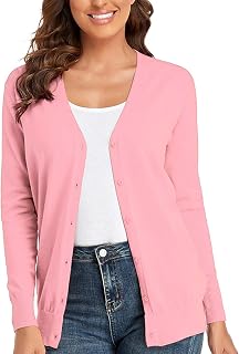 CUNYI Women's Cardigan V-Neck Knitted with Buttons Round Neck Classic Long Sleeve Jacket Coat Elegant