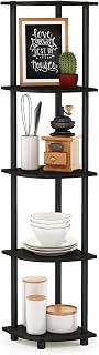 Furinno TURN-N-TUBE Corner Shelf, 5-Tier Corner Bookshelf, Open Storage Shelves, for Organization and Storage, Living Room, Home Office, Garage, Bedroom, Espresso