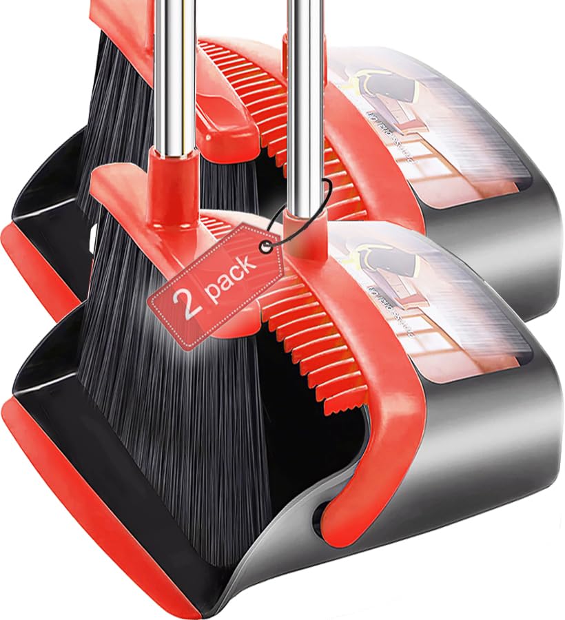 2-Pack is More economical,Brooms with Dustpan Combo Set， with 52" Long Handle, D