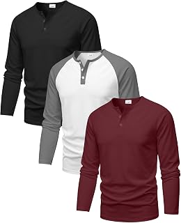 PureChapter 3-Pack Boys Long Sleeve Shirts, Color Block Henley, Size 7-15