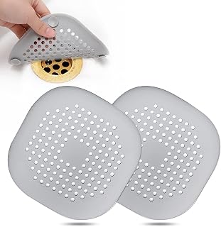 2 Pack Square Silicone Hair Catcher with Suction Cup for Effective Hair Collection, Easy to Install and Suitable for Bathroom, Bathtub and Kitchen, Grey