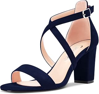 Castamere Women's Block Chunky High Heel Open Toe Sandals Strappy Cross Buckle Wedding Sexy Dress Shoes