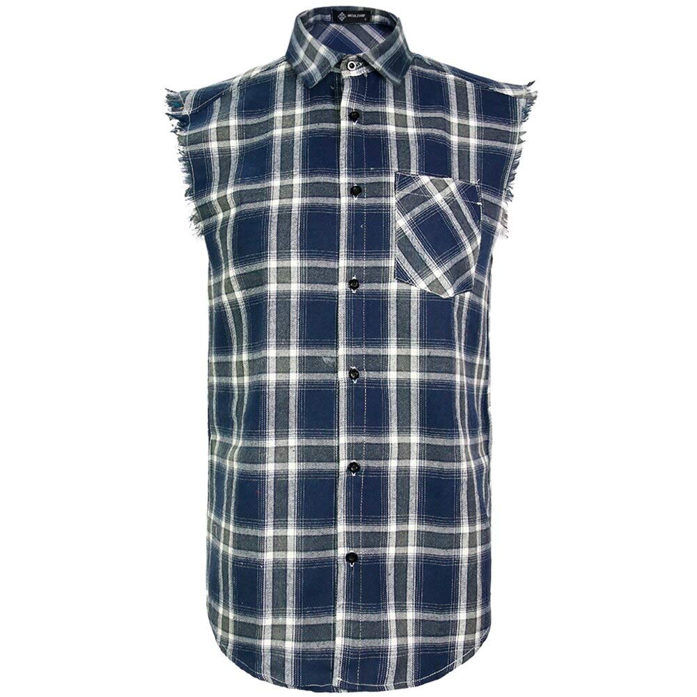 Sleeveless Plaid Front Shirt for Men,Cowboy Button Down Shirts