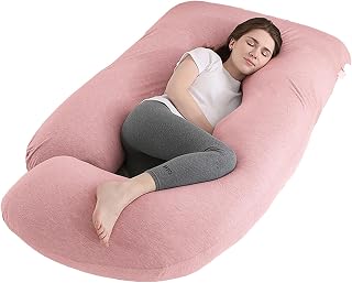 Jcickt Pregnancy Pillow for Sleeping, 59 in with Removable Washable Cover, Gentle Cool-Touch Fabric, Year-Round Usable for Summer &amp; Winter Rest - Support for Back, Belly, Hips，Premium Pink