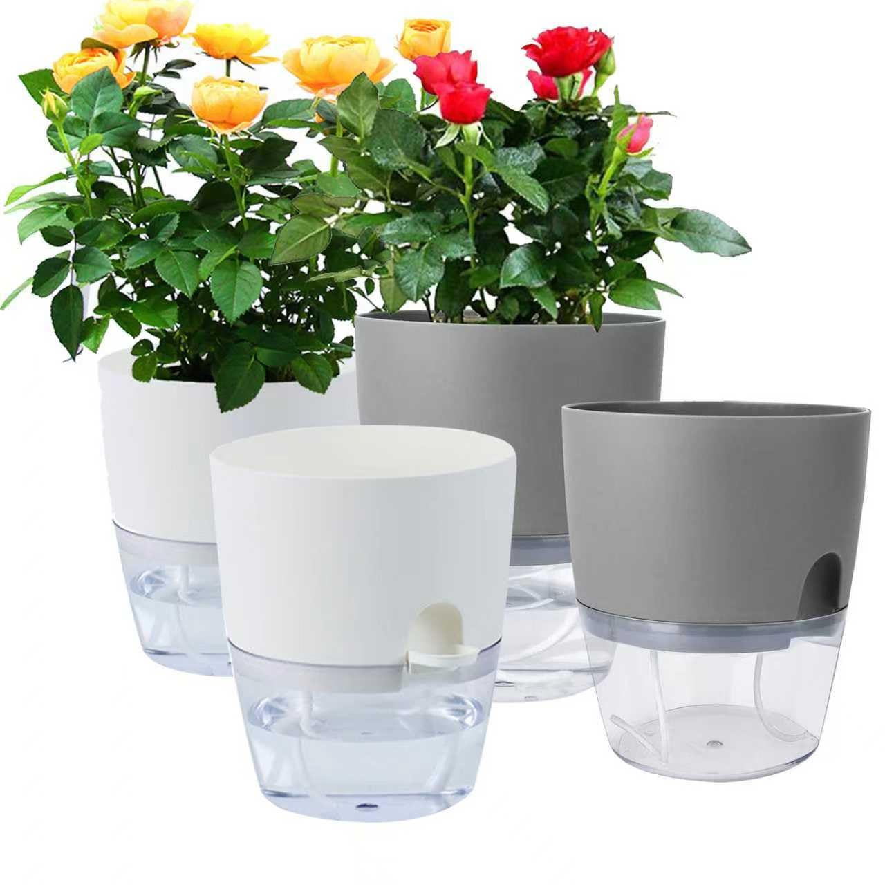 4 Pcs Self Watering Planters, Plastic Plant Pot for Indoor Plants with Transpare