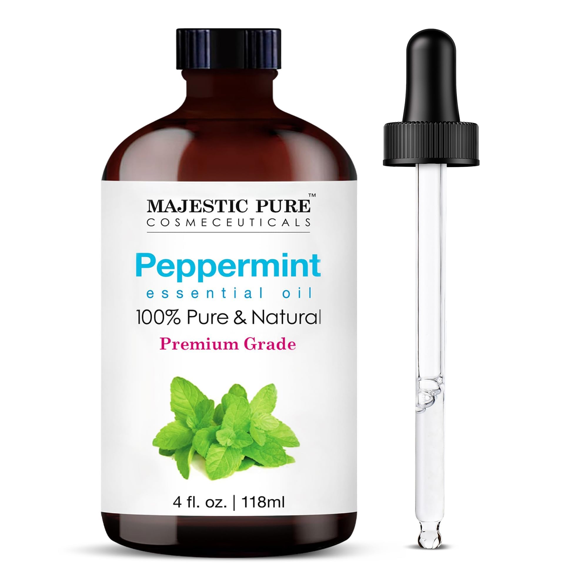 Majestic Pure Peppermint Essential Oil for Diffuser - 4 Fl Oz | 100% Natural Ess