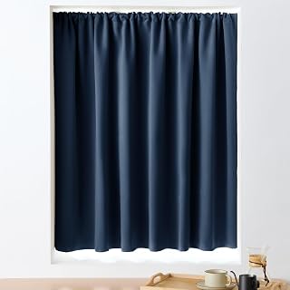 Kumori Curtain for Small Windows, Cafe Curtain, Grade 1 Blackout Blind, Insulated, Soundproofing, Washable, Navy, Width 39.4 inches (100 cm) x Length 35.4 inches (90 cm), 1 Piece