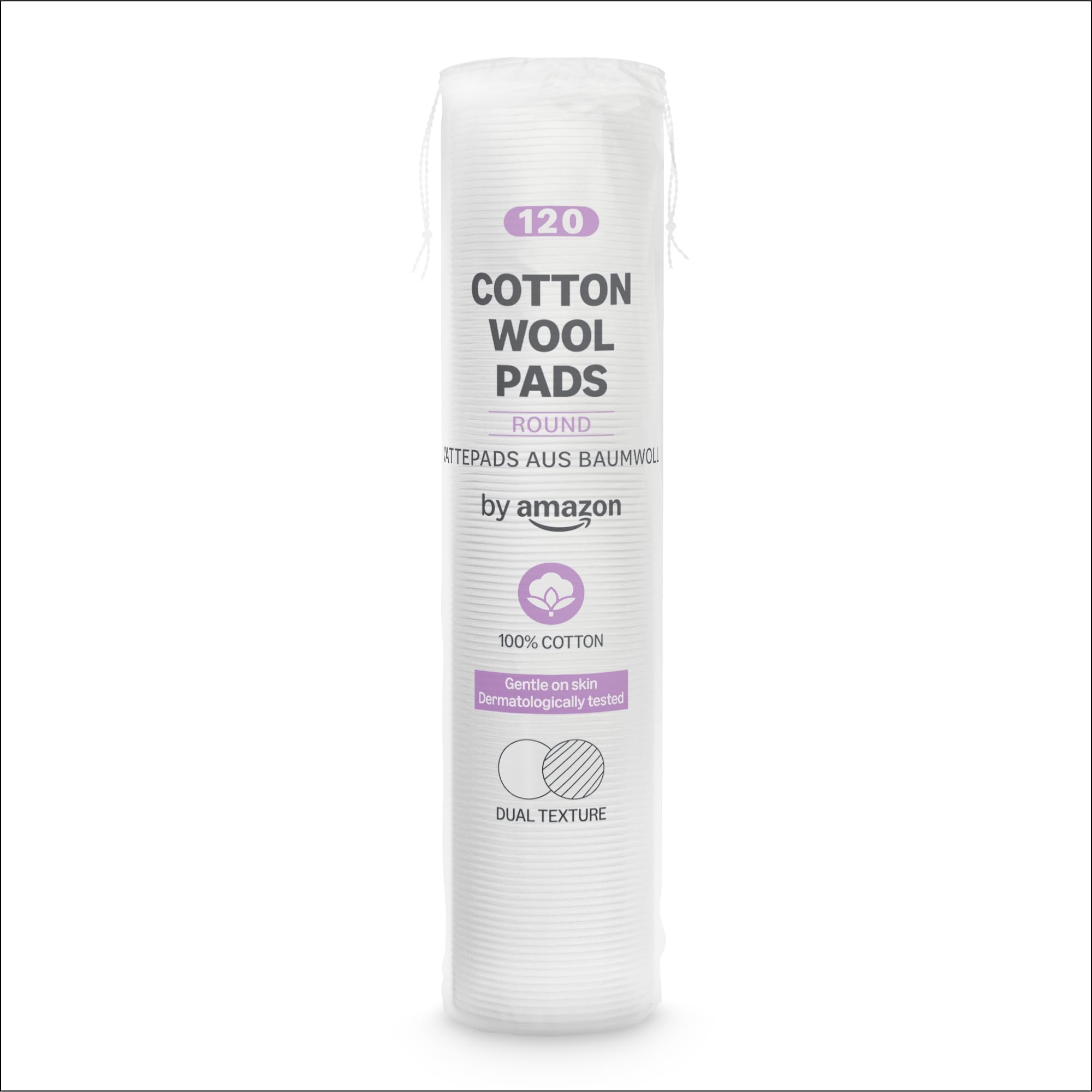 by Amazon Cotton Wool Pads, Dual Texture, 100% Cotton, 120 Pads