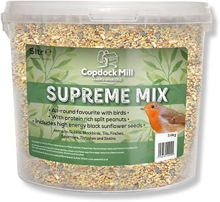 Copdock Mill Wild Bird Seed Supreme Mix 5L Tub – All Year-Round Bird Food – 100% Natural Ingredients Including Peanuts for Wild Birds – Suitable for All Wild Bird Species