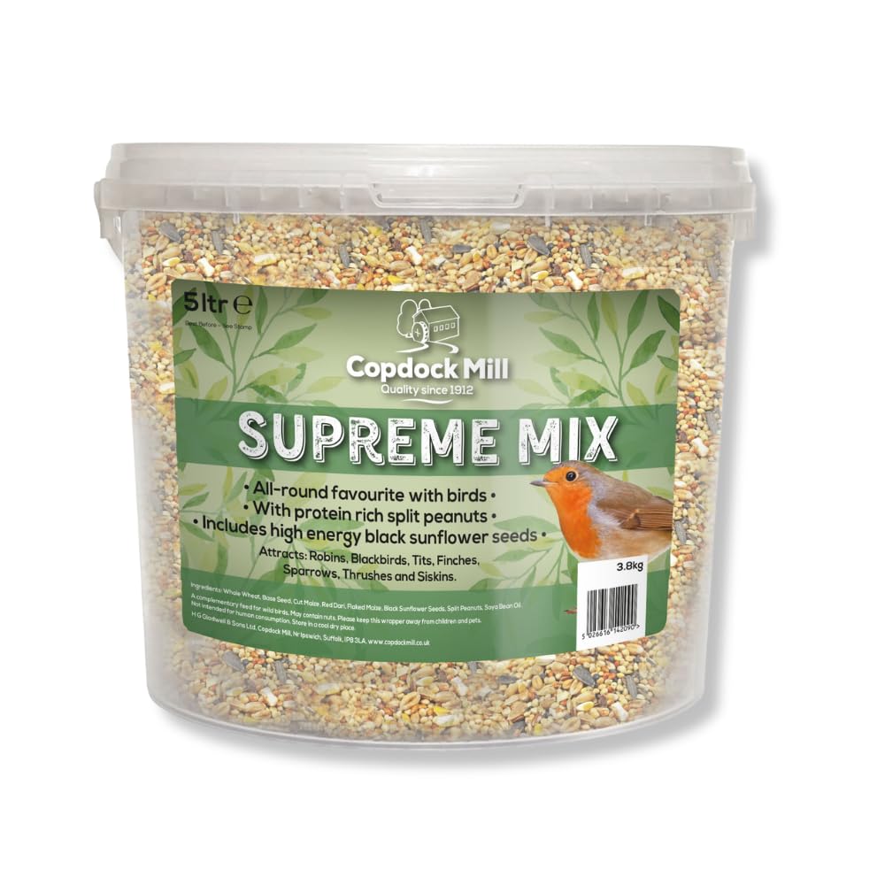 Copdock Mill Wild Bird Seed Supreme Mix 5L Tub – All Year-Round Bird Food – 100%