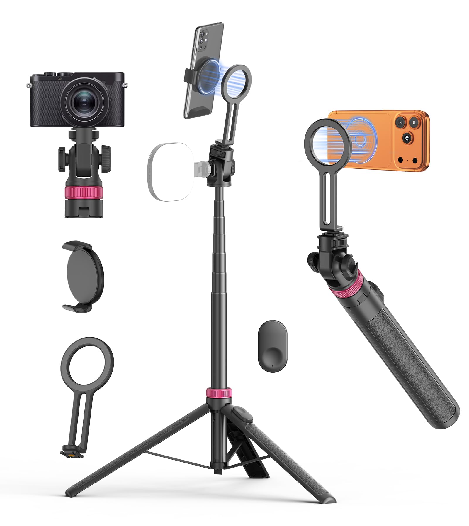 69" Magnetic Phone Tripod Stand Selfie Stick with Remote & Phone Mount | Portabl