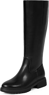 VIUGJNEX womens high boots round toe fashion high boots riding boots thick platform high boots flat boots side zipper low heel boots fall boots
