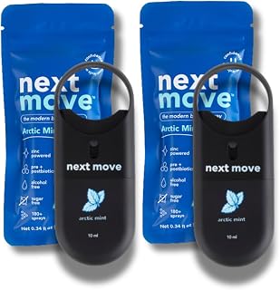 Next Move Zinc Breath Spray, Arctic Mint, 2 Pack (10 mL Each) - Sugar-Free, Alcohol-Free Mouth Spray & Breath Freshener, Keychain Travel Size, Pocket Gum & Mints Alternative