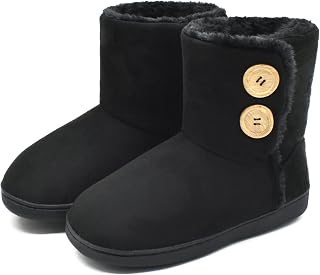 KuaiLu Women's Winter Closed Knitted Memory Foam Slippers Ankle Boots Home Comfortable Warm Furry Plush Leather Non-Slip Slippers