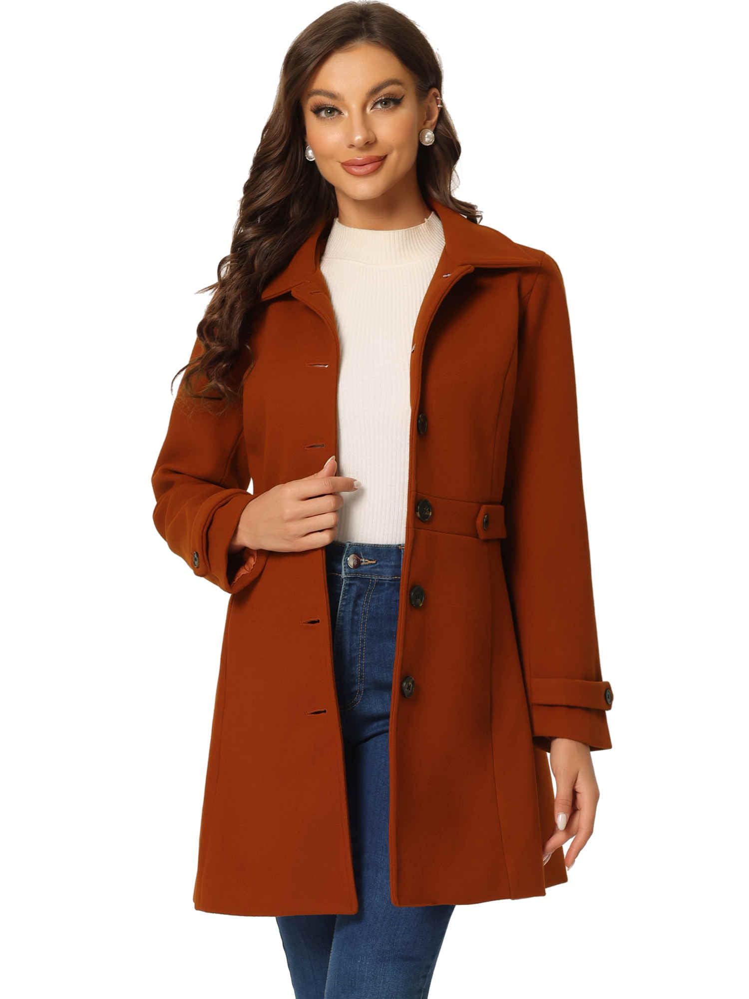 Allegra K Women's Winter Classic Coat with Pockets Single Breasted