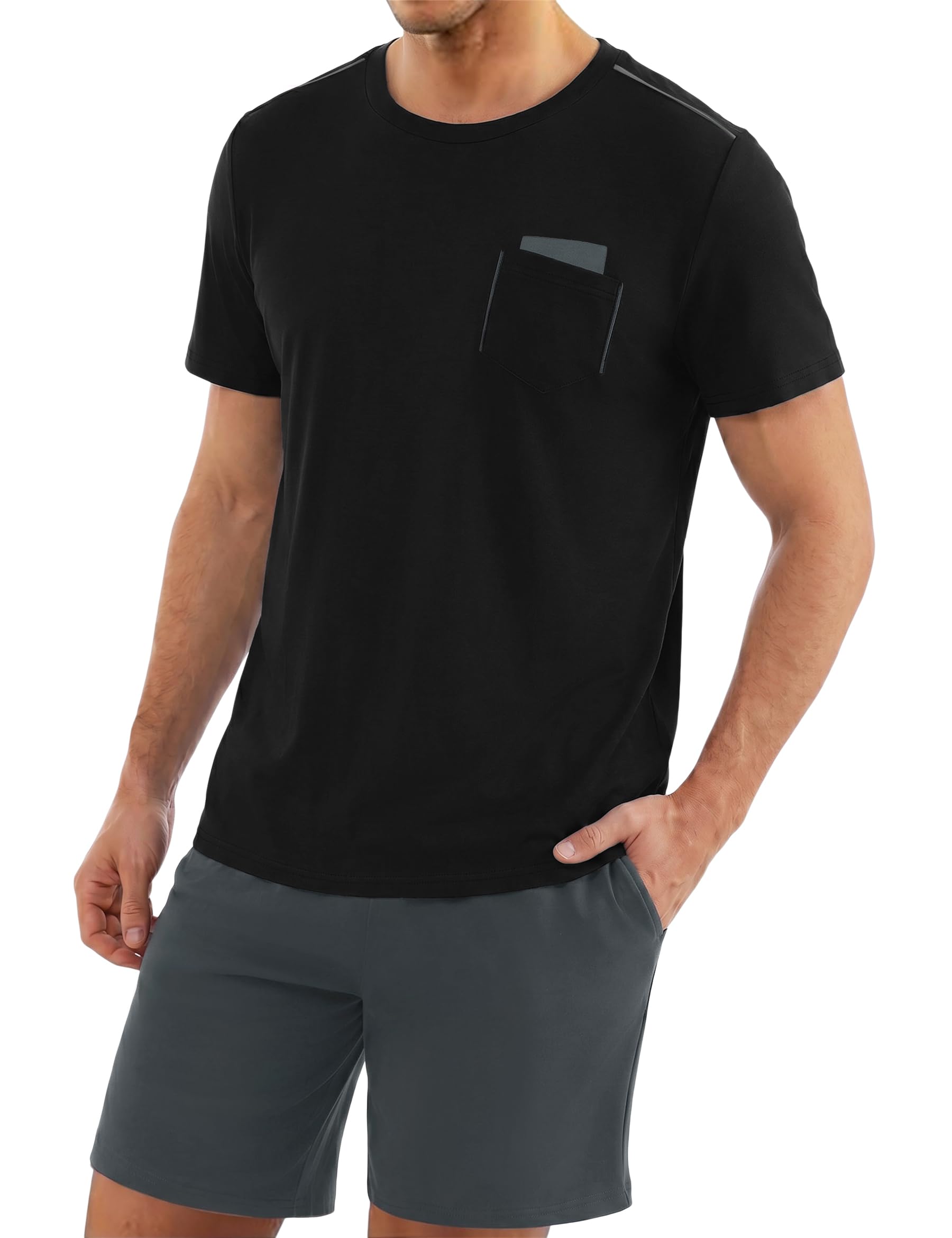 Uniexcosm Men's Cotton Short Sleeve Pajamas Men's V-Neck with Buttons Summer Sof