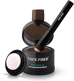 THICK FIBER Root Touch Up Powder - Water &amp; Sweat Resistant Hair Loss Concealer Set for Thinning Hair Women, Includes Brush (Dark Brown)