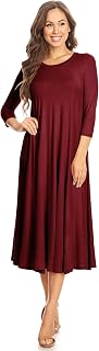 Women's Casual Basic Comfy 3/4 Sleeve Flare A-line Midi Long Maxi Dress(S-3XL)