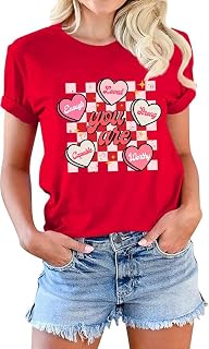Womens Valentines Tshirt Cute Love Heart Graphic Tee Crew Neck Causal Short Sleeves Tops