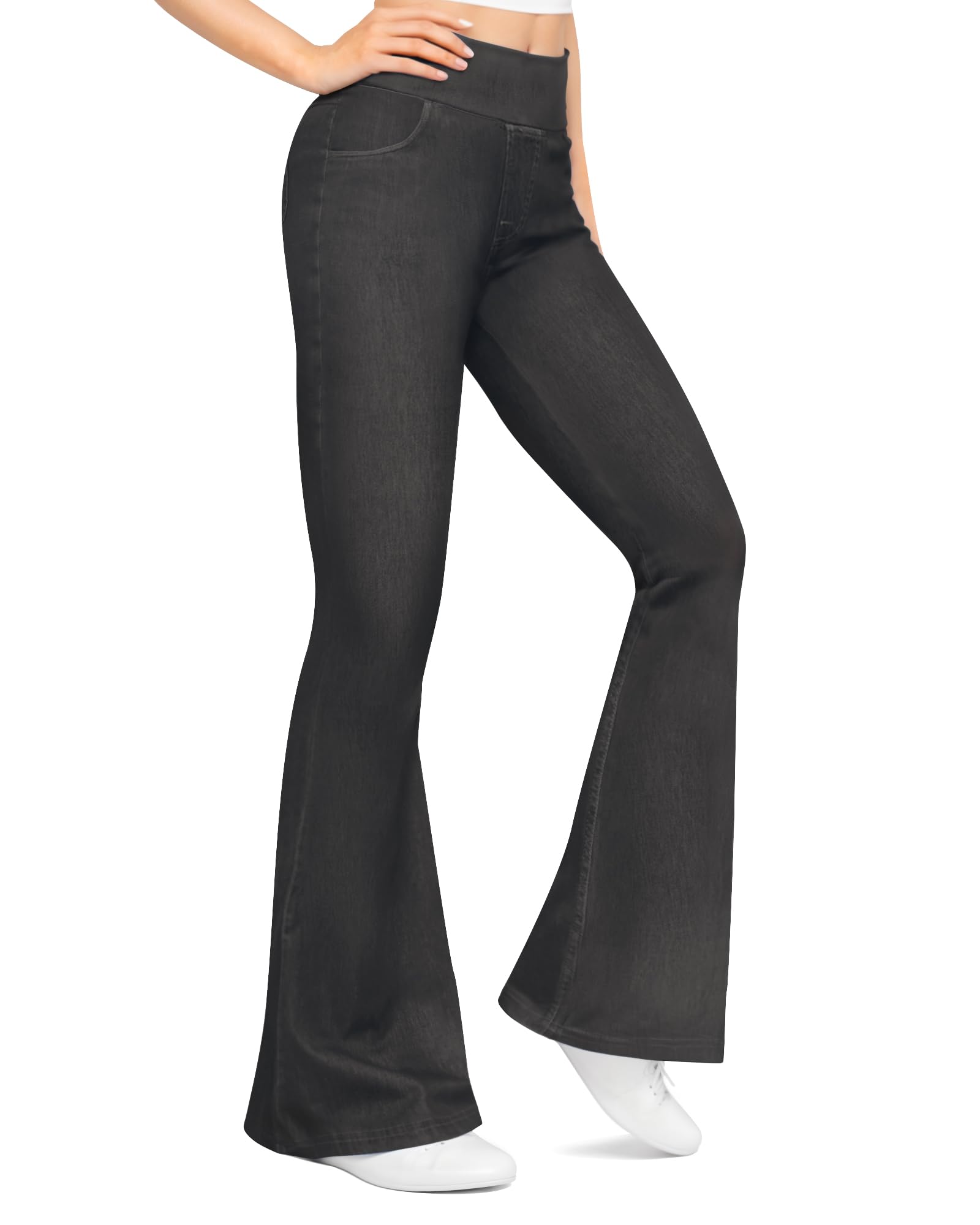 Flared Jeans High Waist Leggings Women Bell Bottom Stretch Pockets Leggings