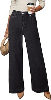 Dokotoo Women's Casual High Waisted Jeans Stretch Wide Leg Loose Denim Pant