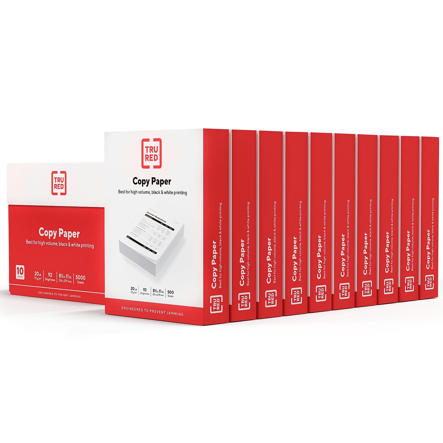 TRU RED by Staples Copy & Printer Paper, 8.5x11, 20lb, 92 Bright, 5,000 Sheets/C
