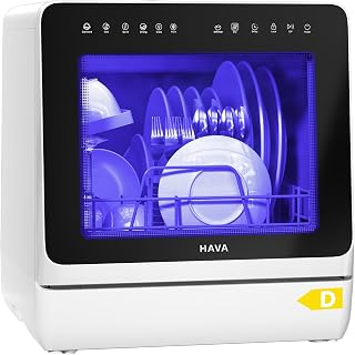 HAVA Table Top Dishwasher with Water Softener & Enhanced Energy Efficiency | 8 Wash Programmes Portable Dishwasher, Child Lock & Delayed Start Function, No Installation Needed for Homes & Motorhomes