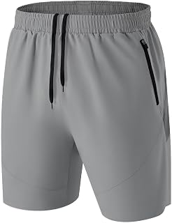 HMIYA Mens Running Shorts Sport Gym Breathable Zip Pockets