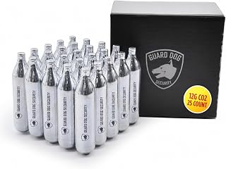 Guard Dog Security 8 Gram / 12 Gram Co2 Cartridges, Non-Threaded for BB Gun, BB Pistol, Airsoft Pistol, and Paintball Markers, Snug fit, Solid Seal