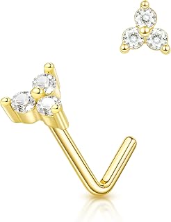 Nose Rings Studs for Women, 20G Gold Silver Nose Studs Hypoallergenic Surgical Steel Nose Ring L Shaped Small Diamond Nose Rings Cute CZ Star Flower Butterfly Nose Stud Nostril Piercing Jewelry