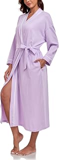 COLORFULLEAF 100% Cotton Robes for Women Lightweight Long Bathrobe for Home