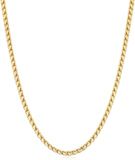 Fiusem 14K Gold Plated Wheat Chain Necklace for Men, 2/2.5/3/4/5mm Stainless Steel Necklace Chains for Men and Women 16-28 Inch