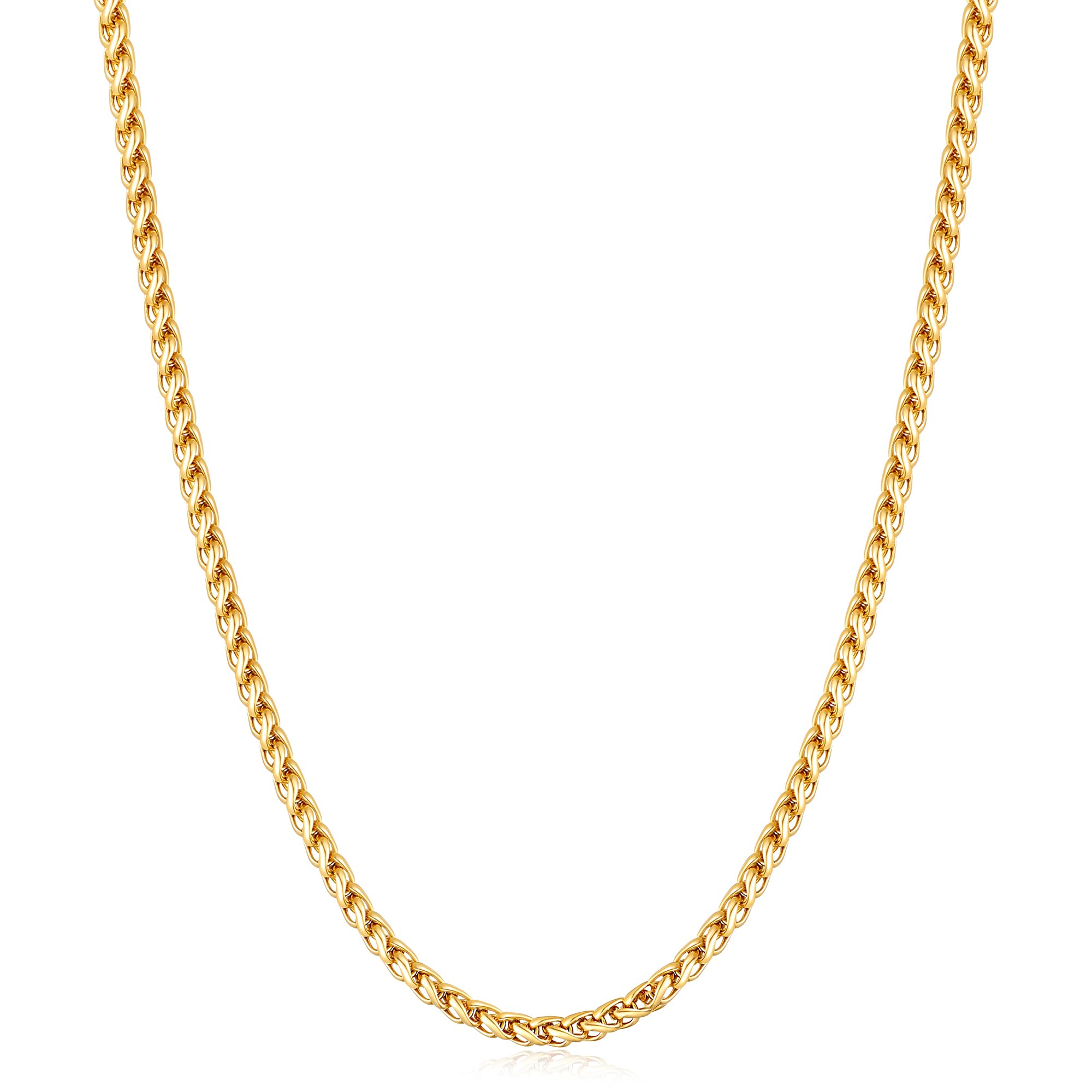 Fiusem 14K Gold Plated Wheat Chain Necklace for Men, 2/2.5/3/4/5mm Stainless Ste