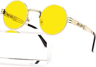 AIEYEZO Round Steampunk Sunglasses for Men Women Retro Circle Hippie Glasses Metal Frame 100% UV Blocking Lens