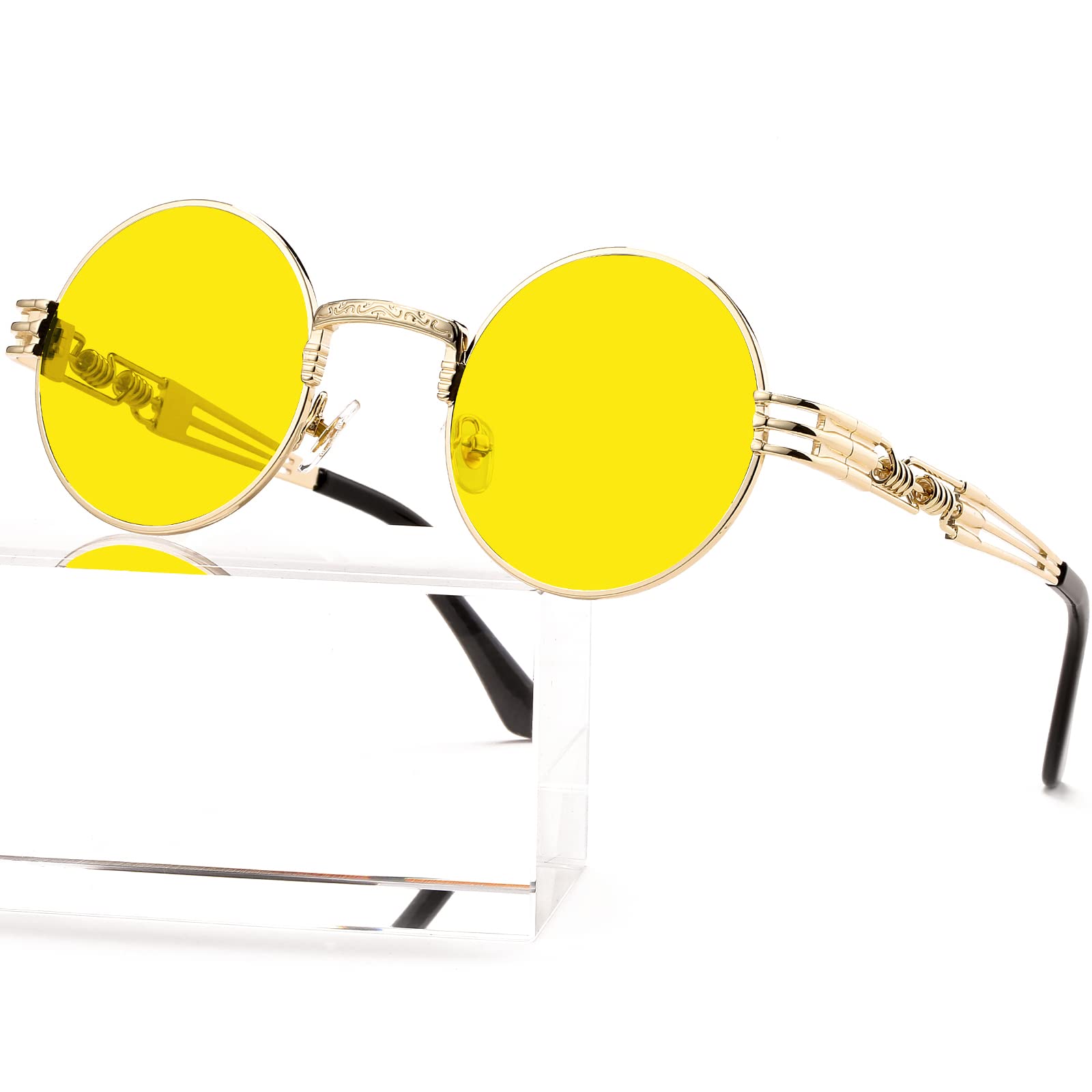 AIEYEZO Round Steampunk Sunglasses for Men Women Retro Circle Hippie Glasses Met