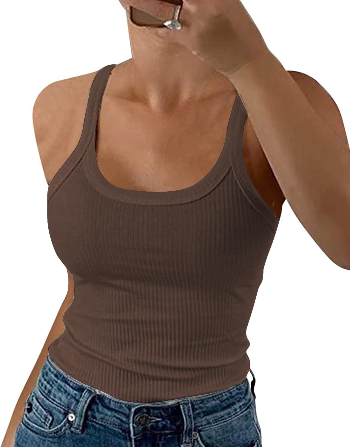 DUOEASE Spaghetti Top Damen Sommer 2025 Gerippt Rundhals Tank Top Basic Einfarbi