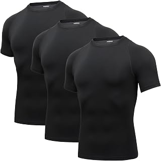 AMZSPORT Men's Compression Shirt Short Sleeve Functional Shirts Cool Dry Training Running Top