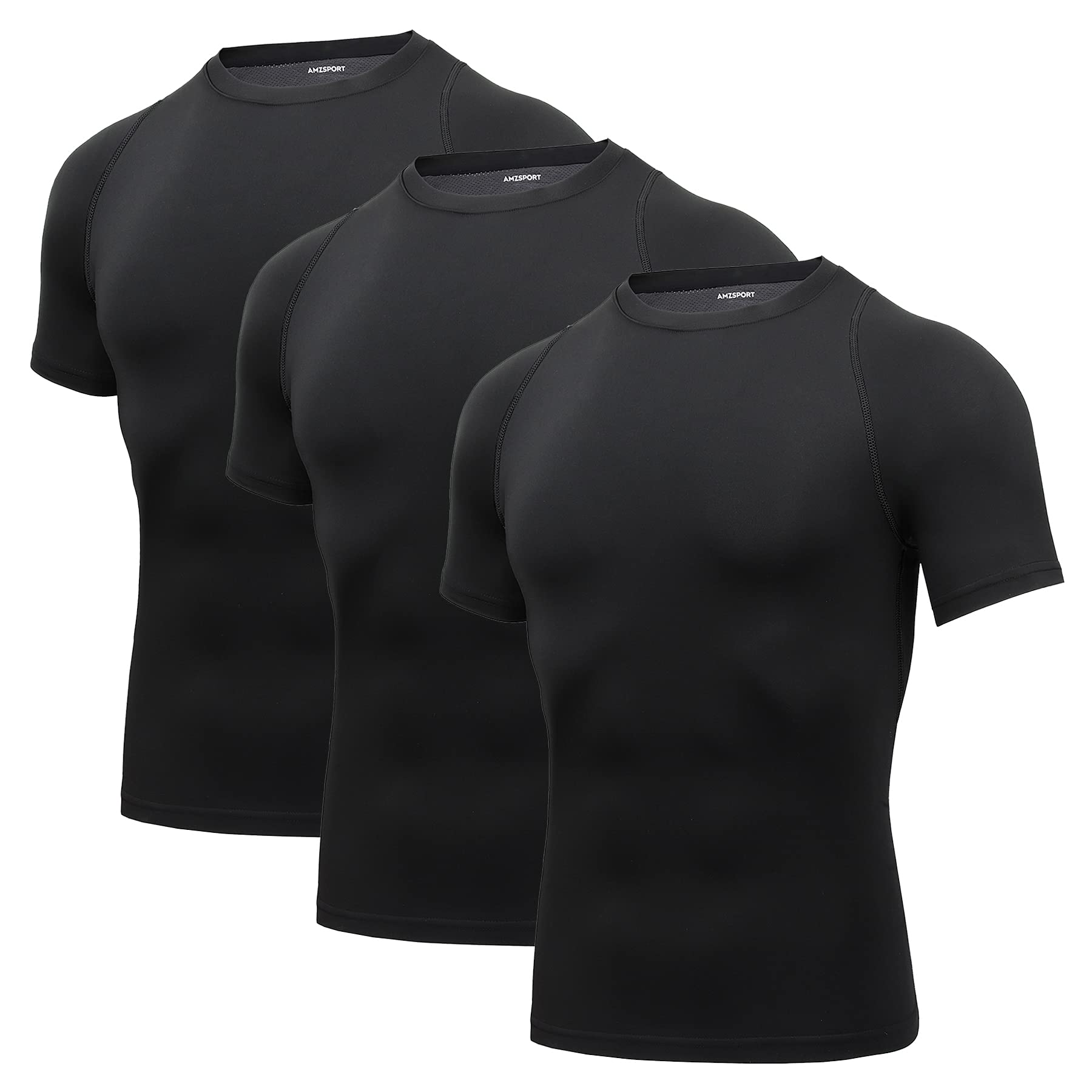 AMZSPORT Men's Compression Top Short Sleeve Base Layer Athletic T-Shirt Running 