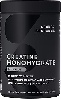 Sports Research® Creatine Monohydrate Powder 5g, Unflavored (100 Servings) | Micronized Creatine Supporting Lean Muscle, Performance & Workout Recovery | Informed Sport, Non-GMO, Gluten-Free