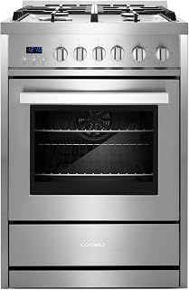 24 in. Nebula Coll 2.7 cu ft 4 Burner Gas Range Convection, Stainless Steel | Cosmo COS-244AGC Cast Iron Grates, Oven Fan Circulation, Digital Display with Timer, Liquid Propane Convertible