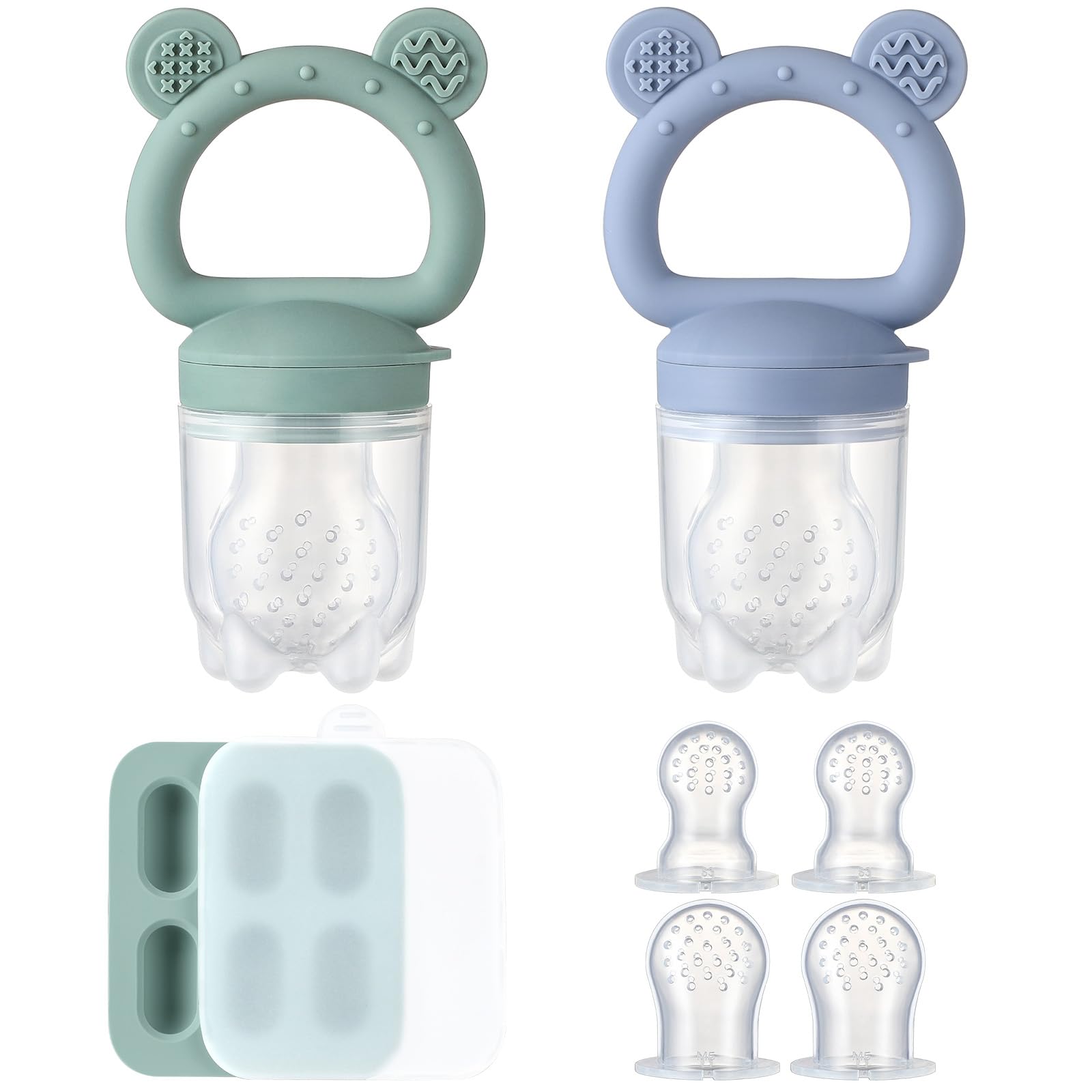 2 Pack Silicone Baby Fruit Feeder with Mini Freezer Tray, Breastmilk Popsicle Mo