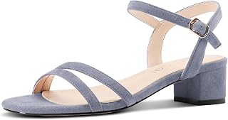 Aachcol Womens Strappy Low Heel Sandals Open Toe Chunky Block Heels Ankle Strap Short Heels Bride Wedding Party Dress Shoes 2.0 Inches Heels