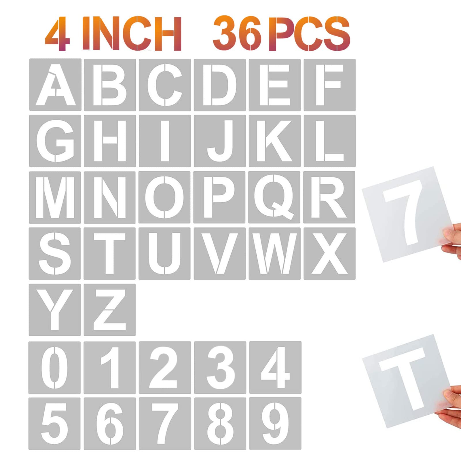 4 Inch Letter Stencils and Numbers, 36 Pcs Alphabet Art Craft Stencil, Reusable 